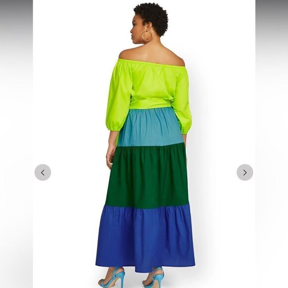 NWT NY& Co Colorblock Off-The-Shoulder Poplin Maxi Dress Medium - Picture 6 of 14